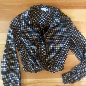 ROXY Black & White Plaid Long-Sleeve Cropped Shirt